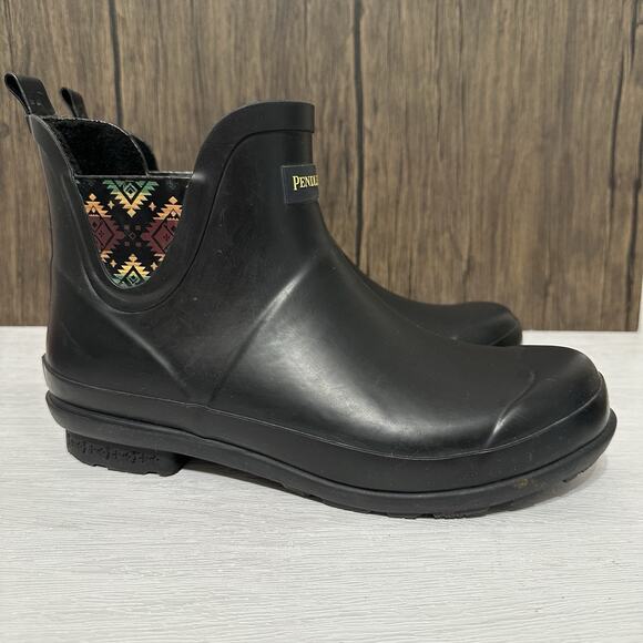 Pendleton Chelsea Sherpa Lined Ankle Rain Boot Black Women Size 9 Tribal Boho - Picture 1 of 12